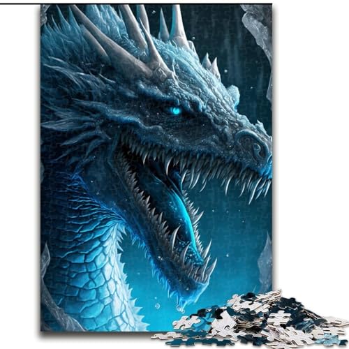 Puzzle 1000 Teile für Erwachsene, Kunst-Eisdrache aus Holz, einzigartige DIY-Geschenkidee zur Heimdekoration, 50x75cm, Geburtstagsgeschenkidee, anspruchsvolles Denkspiel von KAEUVBAOP