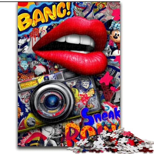 Puzzle 1000 Teile für Erwachsene, Lippen-Graffiti-Puzzle, anspruchsvolles Denkspiel für Teenager, Spaß für den Familienspielabend, 50x75cm von KAEUVBAOP