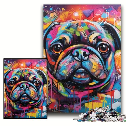 Puzzle 1000 Teile für Erwachsene, Mops-Graffiti, Unmögliches Puzzle für Erwachsene, Größe 50x75cm, Denksportaufgabe, Spiel für Erwachsene, interaktive Familienaktivität von KAEUVBAOP