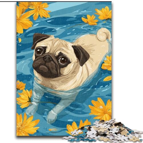 Puzzle 1000 Teile für Erwachsene, Mops im Wasser, anspruchsvolles Denkspiel, Familienaktivität, Heimdekoration, 50x75cm von KAEUVBAOP