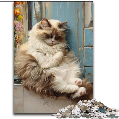 Puzzle 1000 Teile für Erwachsene, Schlafende Katze, Denksportspiel für Teenager, Familienspieleabend, 50x75cm von KAEUVBAOP