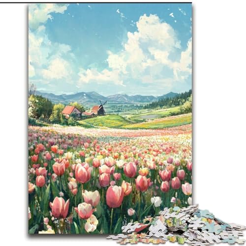 Puzzle 1000 Teile für Erwachsene, Tulpengarten-Puzzle, anspruchsvolles Denkspiel für Teenager, Spaß für den Familienspielabend, 50x75cm von KAEUVBAOP