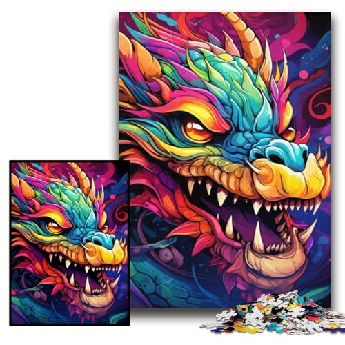 Puzzle 1000 Teile für Erwachsene, farbenfroher Kunstdrache, Holzpuzzle, Größe 50x75cm, perfekt für Halloween, Weihnachten, Geburtstagsgeschenk Puzzle 1000 Teile für Erwachsene, farbenfroher Kunstdrache, Holzpuzzle, Größe 50x75cm, perfekt für Halloween, Weihnachten, Geburtstagsgeschenk von KAEUVBAOP