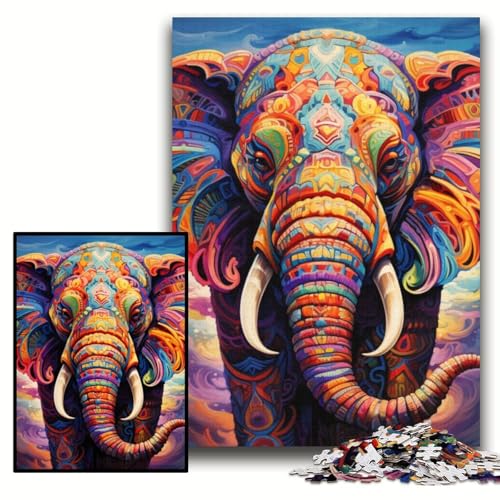 Puzzle 1000 Teile für Erwachsene, farbenfroher Kunstelefant, 1000-teiliges Puzzle entwickelt Hand-Auge-Koordinationsfähigkeiten, Größe 50x75cm von KAEUVBAOP
