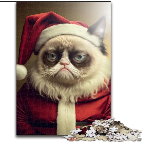Puzzle 1000 Teile für Erwachsene, lustiger Katzen-Weihnachtsmann aus Holz, lustiges Geschenk und Beschäftigung für Zuhause, 50x75cm, für Geburtstage, Feiertage und besondere Anlässe von KAEUVBAOP