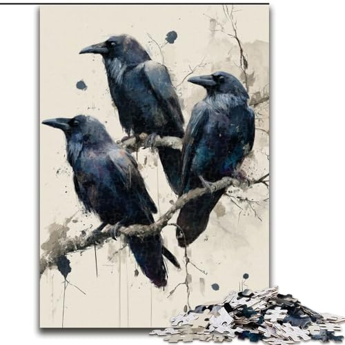 Puzzle 1000 Teile für Erwachsene DREI Schwarze Krähen Puzzle Spiel für Erwachsene Geschenk Familieninteraktives Spiel Gehirnherausforderung Geschenk 50X75CM von KAEUVBAOP