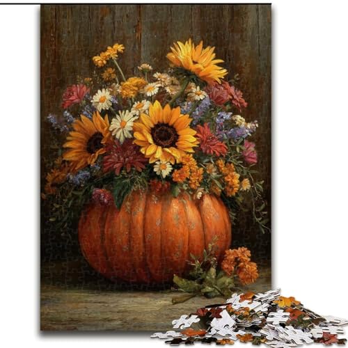 Puzzle 1000 Teile für Erwachsene Kürbis-Sonnenblumen-Puzzle Spiel für Erwachsene Geschenk Familieninteraktives Spiel Gehirnherausforderung Geschenk 50X75CM von KAEUVBAOP