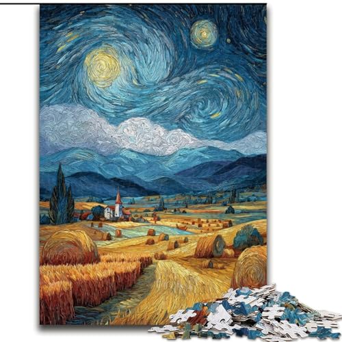 Puzzle 1000 Teile für Erwachsene Nachthimmel Weizenfeld Puzzle Spiel für Erwachsene Geschenk Familieninteraktives Spiel Gehirnherausforderung Geschenk 50X75CM von KAEUVBAOP
