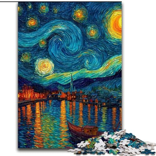Puzzle 1000 Teile für Erwachsene Sternenhimmel-Boot-Puzzle Spiel für Erwachsene Geschenk Familieninteraktives Spiel Gehirnherausforderung Geschenk 50X75CM von KAEUVBAOP