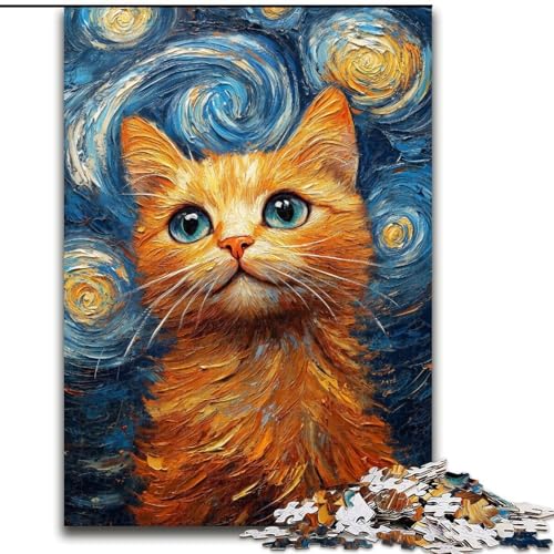 Puzzle 1000 Teile für Erwachsene Sternenhimmel-Katzen-Puzzle Spiel für Erwachsene Geschenk Familieninteraktives Spiel Gehirn-Herausforderung Geschenk 50X75CM von KAEUVBAOP
