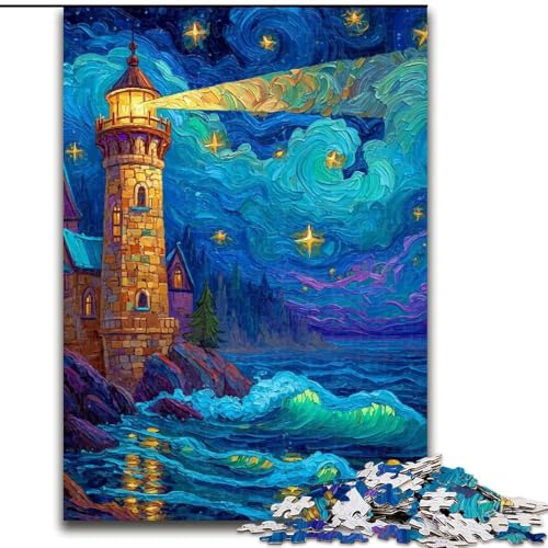 Puzzle 1000 Teile für Erwachsene Sternenhimmel-Leuchtturm-Puzzle Spiel für Erwachsene Geschenk Familieninteraktives Spiel Gehirnherausforderung Geschenk 50X75CM von KAEUVBAOP