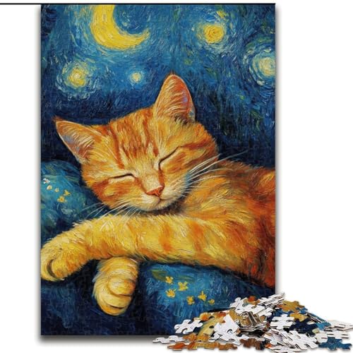 Puzzle 1000 Teile für Erwachsene Van Gogh Nachthimmel Katze Puzzle Spiel für Erwachsene Geschenk Familieninteraktives Spiel Gehirnherausforderung Geschenk 50X75CM von KAEUVBAOP