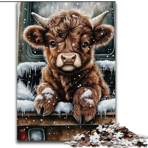 Puzzle 1000 Teile für Erwachsene Winter Yak Puzzle Herausforderndes Denkspiel, Familienaktivität, Heimdekoration, 50X75CM von KAEUVBAOP