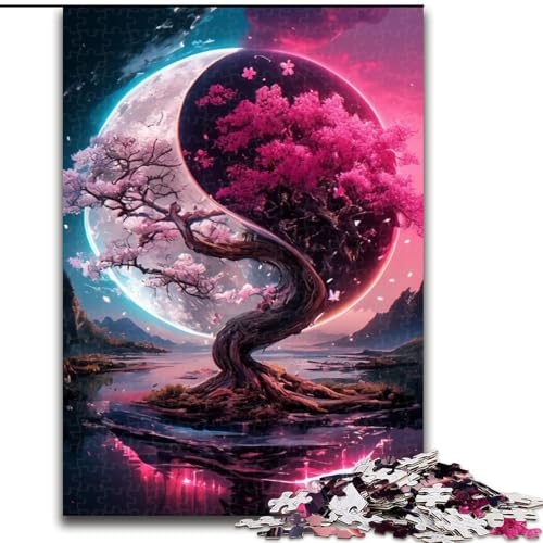 Puzzle 1000 Teile für Erwachsene Yin Yang Kirschblütenbaum Puzzle Spiel für Erwachsene Geschenk Familieninteraktives Spiel Gehirnherausforderung Geschenk 50X75CM von KAEUVBAOP
