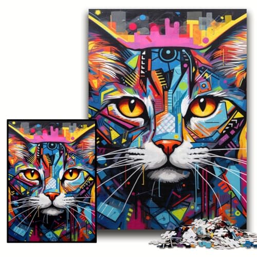 Puzzle für 1000 Teile, Katzen-Graffiti, 1000-teiliges Puzzle für Erwachsene, bunt, lustig, herausfordernd und knifflig, Größe 50x75cm von KAEUVBAOP