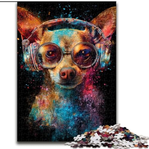 Puzzle für Erwachsene, 1000 Teile, Chihuahua mit Kopfhörern, Puzzle, Spiel für Erwachsene, Geschenk, Familien-Interaktives Spiel, Gehirn-Herausforderung, Geschenk, 50x75cm von KAEUVBAOP