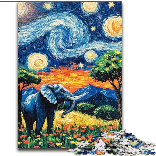 Puzzle für Erwachsene, 1000 Teile, Elefanten-Puzzle am Nachthimmel, anspruchsvolles Denkspiel, Familienaktivität, Heimdekoration, 50x75cm von KAEUVBAOP