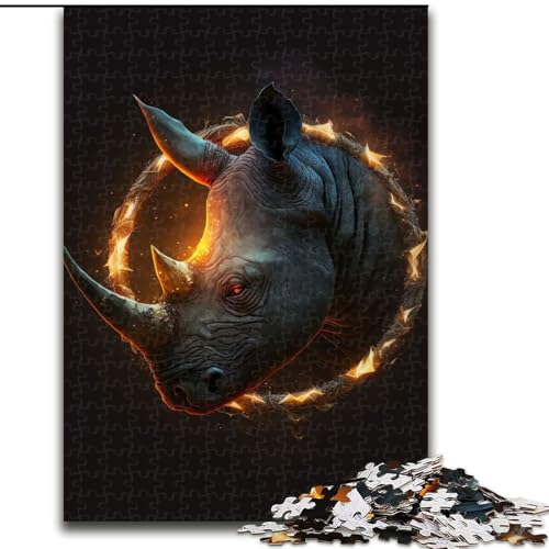 Puzzle für Erwachsene, 1000 Teile, Feuer-Nashornkopf aus Holz, perfekt für Familienspaß an Geburtstagen, Weihnachten, 50x75cm, Geburtstagsfeier für Männer und Frauen von KAEUVBAOP