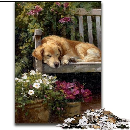 Puzzle für Erwachsene, 1000 Teile, Golden Retriever auf Stuhl, anspruchsvolle DIY-Kunst für Enthusiasten, Entspannung, 50x75cm von KAEUVBAOP