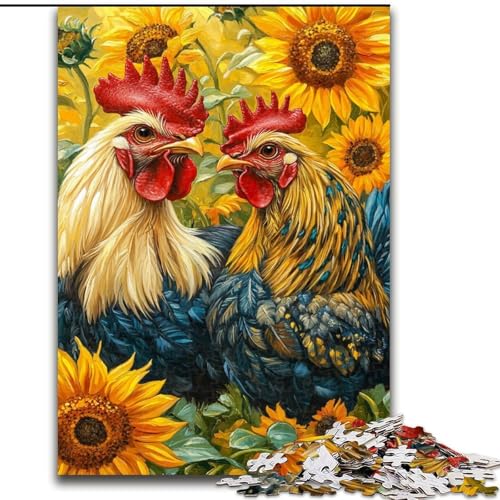 Puzzle für Erwachsene, 1000 Teile, Hahn-Sonnenblumen-Puzzle, Spiel für Erwachsene, Geschenk, Familien-Interaktives Spiel, Gehirn-Herausforderung, Geschenk, 50x75cm von KAEUVBAOP