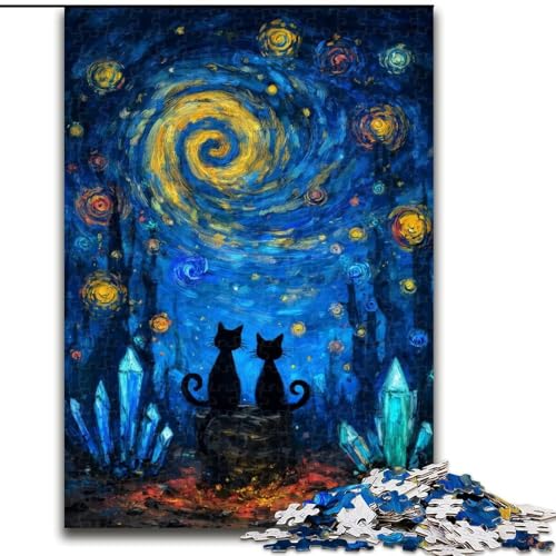Puzzle für Erwachsene, 1000 Teile, Nachthimmel, Van Goghs Katzenpuzzle, perfekt für Familienspaß an Weihnachten, Thanksgiving, Geburtstagen und Ostern, 50x75cm von KAEUVBAOP
