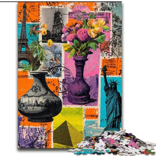 Puzzle für Erwachsene, 1000 Teile, Pariser Briefmarken-Collage, anspruchsvolles Denkspiel, Familienaktivität, Heimdekoration, 50x75cm von KAEUVBAOP
