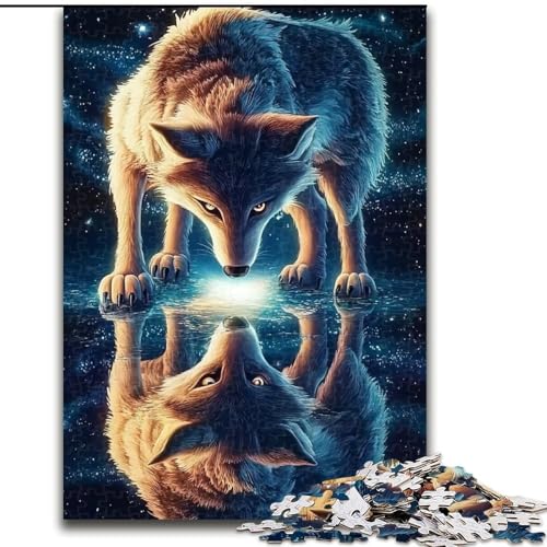 Puzzle für Erwachsene, 1000 Teile, Reflexion des Wolfs, Puzzle, Spiel für Erwachsene, Geschenk, Familien-Interaktives Spiel, Gehirn-Herausforderung, Geschenk, 50x75cm von KAEUVBAOP