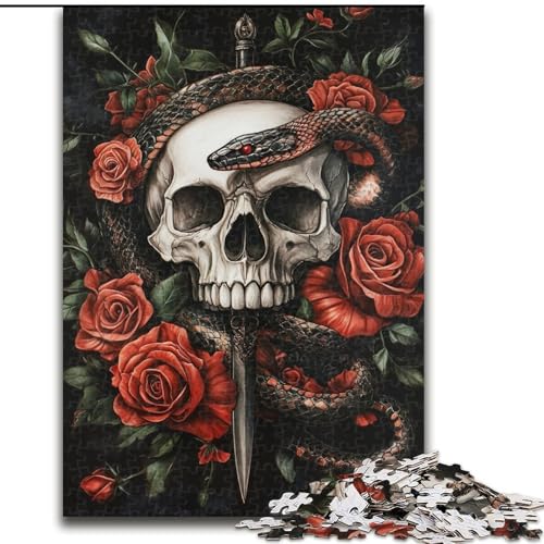 Puzzle für Erwachsene, 1000 Teile, Rosenschädel-Puzzle, anspruchsvolles Denkspiel, Familienaktivität, Heimdekoration, 50x75cm von KAEUVBAOP