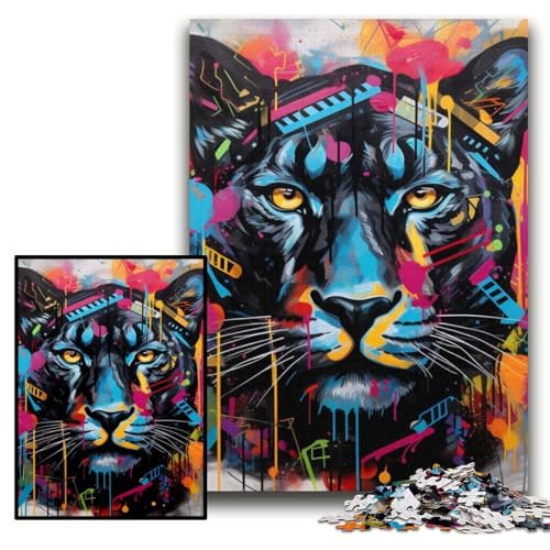 Puzzle für Erwachsene, 1000 Teile, Schwarzer Leopard, Puzzle für Erwachsene, 1000-teiliges Familienaktivitätsspiel für Teenager, DIY-Heimdekoration, Denksportaufgabe, Geschenk, Größe 26x38cm von KAEUVBAOP