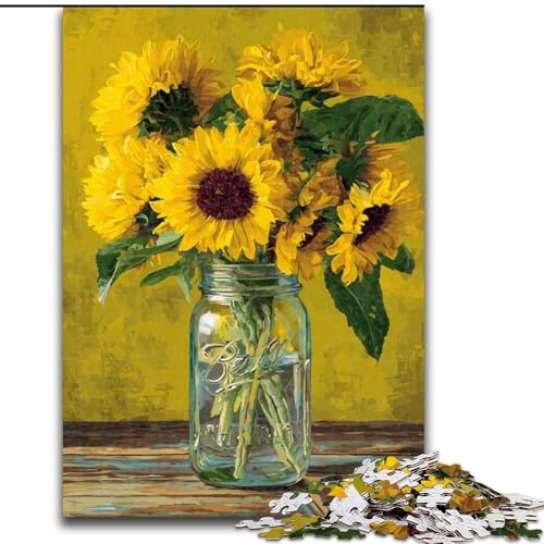 Puzzle für Erwachsene, 1000 Teile, Sonnenblumen-Topfpflanze, anspruchsvolles Denkspiel, Familienaktivität, Heimdekoration, 50x75cm von KAEUVBAOP