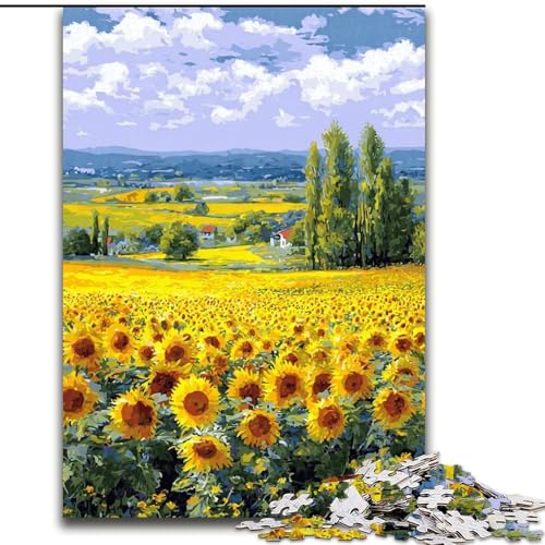 Puzzle für Erwachsene, 1000 Teile, Sonnenblumenfeld-Puzzle, Spiel für Erwachsene, Geschenk, Familien-Interaktives Spiel, Gehirn-Herausforderung, Geschenk, 50x75cm von KAEUVBAOP