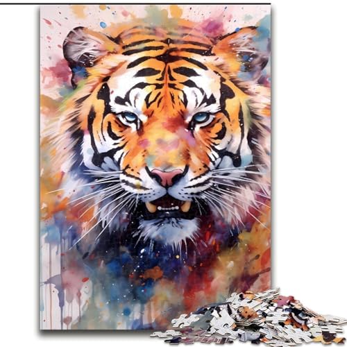 Puzzle für Erwachsene, 1000 Teile, Tiger-Aquarell, aus Holz, Kinder ab 14 Jahren, 50x75cm, Familienspaß, Gehirn-Herausforderung, Teenager von KAEUVBAOP