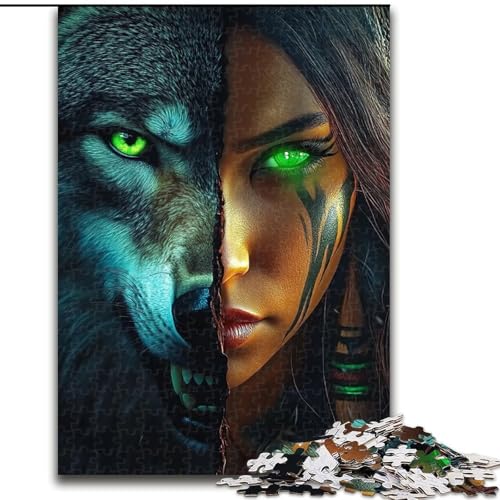 Puzzle für Erwachsene, 1000 Teile, Wolfsmädchen-Puzzle, Spiel für Erwachsene, Geschenk, Familien-Interaktives Spiel, Gehirn-Herausforderung, Geschenk, 50x75cm von KAEUVBAOP