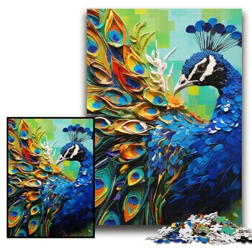 Puzzle für Erwachsene, 1000 Teile, farbenfrohes Pfauen-Kunst-Puzzle, Spaß für den Familienspielabend, dekoratives DIY-Kunstwerk, Größe 50x75cm von KAEUVBAOP