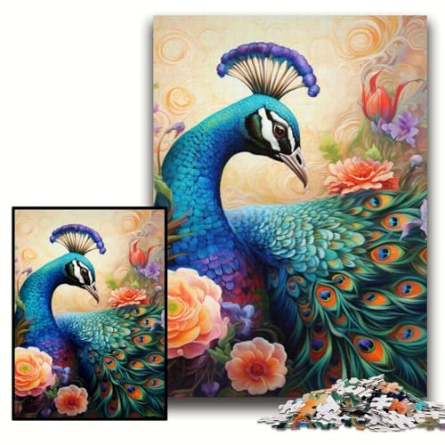 Puzzle für Erwachsene, 1000 Teile, farbenfrohes Pfauen-Puzzle für Erwachsene, Größe 50x75cm, Eltern, Partner, Freunde – ab 14 Jahren von KAEUVBAOP