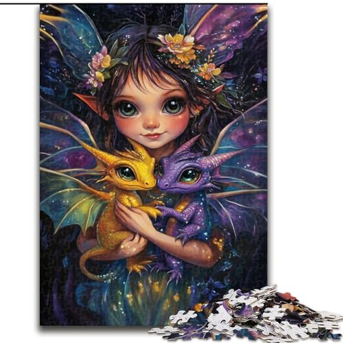 Puzzle für Erwachsene, 1000 Teile, kleines Mädchen und Drache, interaktives Familienspiel, DIY-Heimdekoration, Gehirn-Herausforderung, Geschenk, 50x75cm von KAEUVBAOP