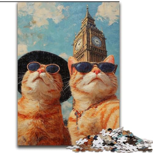 Puzzle für Erwachsene, 1000 Teile, orangefarbene Katze Macht Selfie-Puzzle, anspruchsvolles Denkspiel, Familienaktivität, Heimdekoration, 50x75cm von KAEUVBAOP