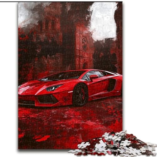 Puzzle für Erwachsene, 1000 Teile, rotes Sportauto-Puzzle, anspruchsvolles Denkspiel, Familienaktivität, Heimdekoration, 50x75cm von KAEUVBAOP