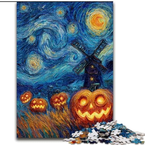 Puzzle für Erwachsene, 1000-teiliges Kürbis-Puzzle unter dem Nachthimmel, anspruchsvolles Denkspiel, Familienaktivität, Heimdekoration, 50x75cm von KAEUVBAOP
