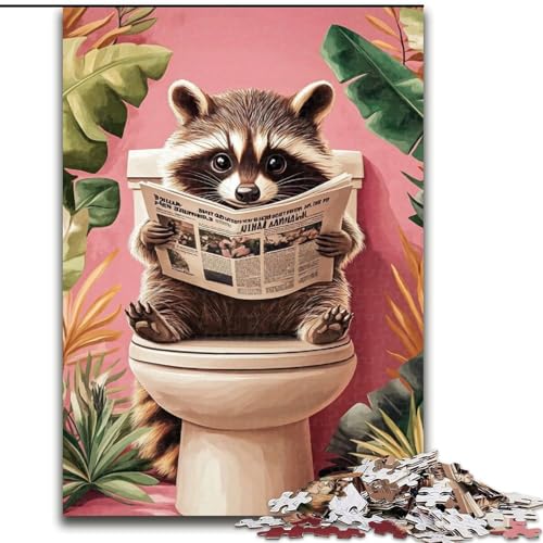 Puzzle für Erwachsene, 1000-teiliges Waschbär-in-der-Toilette-Puzzle für die Heimdekoration, ideales Weihnachts- und Neujahrsgeschenk für Teenager, 50x75cm von KAEUVBAOP