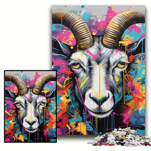 Puzzle für Erwachsene, 1000-teiliges Ziegen-Graffiti-Puzzle für Erwachsene, Größe 50x75cm, Eltern, Partner, Freunde – ab 14 Jahren von KAEUVBAOP