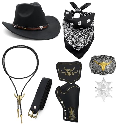 Cow Boy Outfit Western Kostümzubehör Kuh Boy Schnallen Belt Hochsters Bandana Halskette Für Halloween Cosplay Western Cowboy Outfits von KAHDGSS