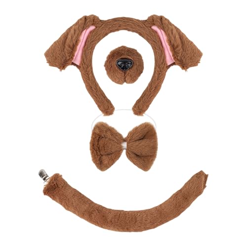 Halloween-Hunde-Cosplay-Zubehör, inklusive Stirnband, Hundeschwanz, Nase, Fliege, Rock für Kinder und Erwachsene, Halloween-Rollenspiel-Hundekostüm von KAHDGSS
