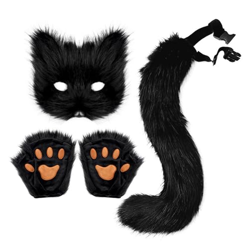 KAHDGSS 3pcs Halloween Foxes Cosplay Set Einschließlich Plüschfüchsen Maske Schwanzhandschuhe Tierkleid Kostüm Für Kid Adult Cosplay von KAHDGSS