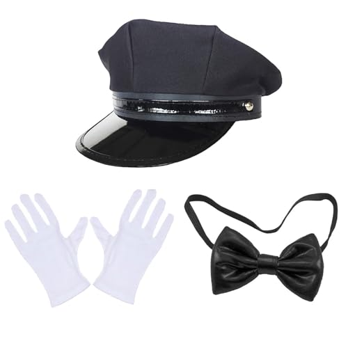 KAHDGSS Chauffeur Kostüm Zubehör Set Neuheit Schwarz Chauffeur Hut Brille für Erwachsene Cosplay Party Nacht Mottoparty von KAHDGSS
