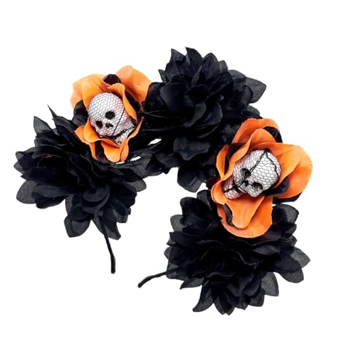 KAHDGSS Day of the Deads Kopfschmuck Totenkopf Blume Krone Stirnband Halloween Cincos des Mayoes Partykostüme für Damen Geschenke Halloween Dia Los Muerto Party Kostüm von KAHDGSS