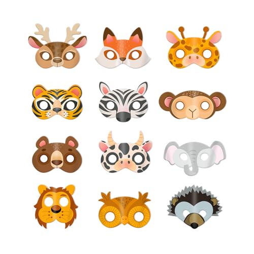 KAHDGSS Dschungel Safaris Theme Party Supplie 12 Seortierte Papiertier Halbe Gesichtsmaske Für Kinderfeier Geburtstagskorte von KAHDGSS