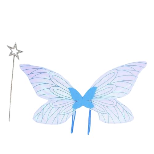 KAHDGSS Feen Flügel Kostüme Schmetterling Flügel Und Sternwand Set Für Mädchen Halloween Weihnachtskinder Schmetterling Dress Up Outfit Leuchte Kostüm von KAHDGSS