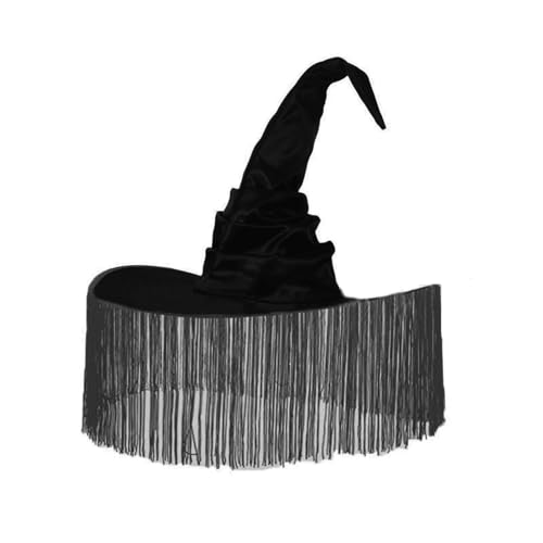 KAHDGSS Frauenkostüm, Hexenkappe, plissiert, Zaubererhut, Halloween-Party, Kopfbedeckung, Spitzenkrempe, Hüte, Urlaub, Kopfschmuck, schwarze Hexe für Frauen von KAHDGSS