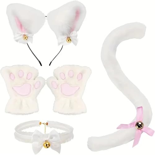 KAHDGSS Halloween-Katzen-Cosplay-Kostüm, Halskette, Haarreif, Schwanz, Handschuh, Katzen, Verkleidungszubehör für Kinder, Mädchen, Cosplay-Party KAHDGSS Halloween-Katzen-Cosplay-Kostüm, Halskette, Haarreif, Schwanz, Handschuh, Katzen, Verkleidungszubehör für Kinder, Mädchen, Cosplay-Party von KAHDGSS